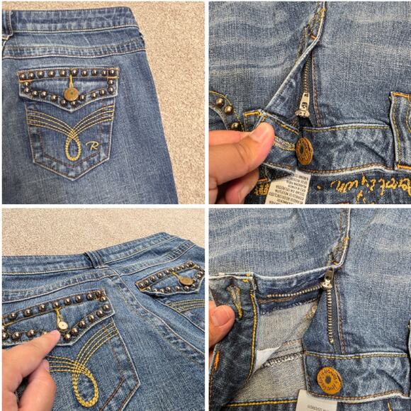 Y2K vtg Embellished boho western Revolution Distressed Flare jeans sz 11 - Picture 15 of 15